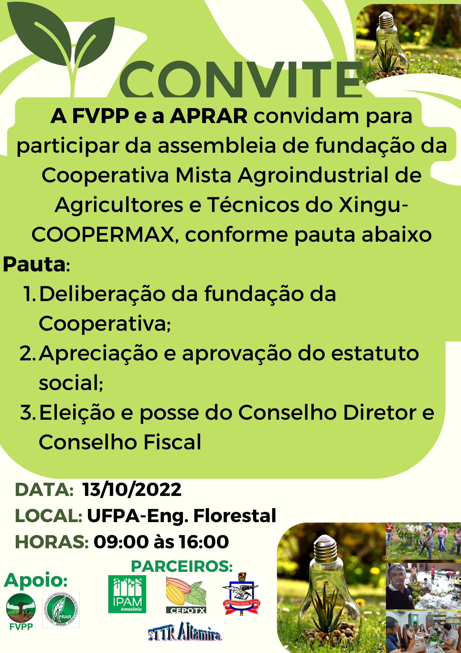 Convite – Fundação da Cooperativa Mista Agroindustrial de Agricultores e Técnicos do Xingu-COOPERMAX